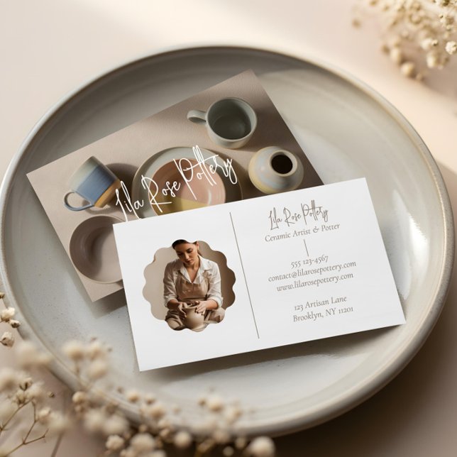 Elegant Minimal Modern Handgjord Keramik Foto Visitkort (Elegant Minimal Modern hand Made Pottery Photo Business Card)