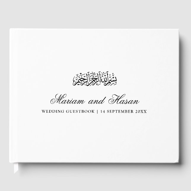 Elegant Minimal Modern Svart Skrift Muslimsk Bröll Gästböcker (Framsida)