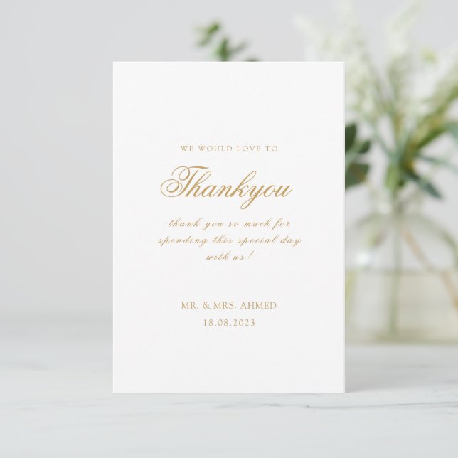 Elegant Minimal Modern White Script Muslim Bröllop Tack Kort (Stående Fram)