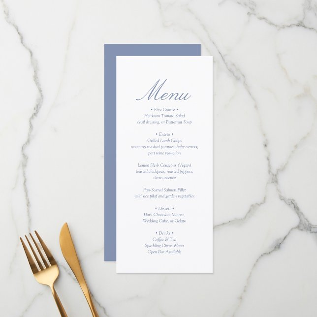 Elegant Minimal Monogram Blå Bröllop Meny (Skapare uppladdad)