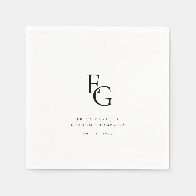 Elegant Minimal Monogram Bröllop Pappersservett (Framsidan)
