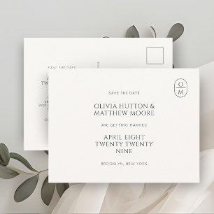 Elegant Minimal Monogram Bröllop Spara Datum Vykort