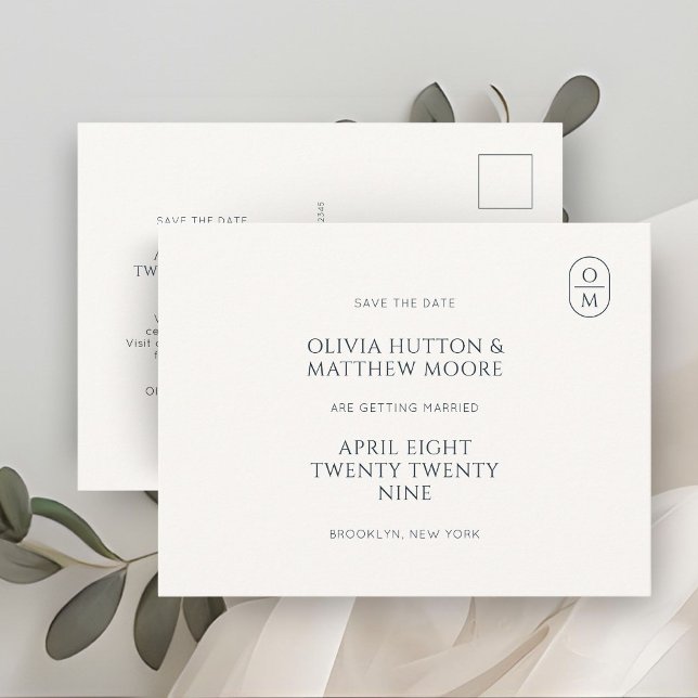 Elegant Minimal Monogram Bröllop Spara Datum Vykort (Skapare uppladdad)
