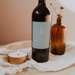 Elegant Minimal monogram Löv Sage Bröllop Vinflaska Etikett