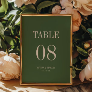 Elegant Minimal Mörk Grön Anpassade Namn Bröllop Bordsnummer