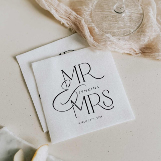 Elegant Minimal Mr. och Mrs. Bröllop Pappersservett (Elegant minimal Mr and Mrs Wedding Napkins)