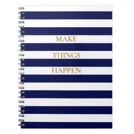 Elegant minimal navyblå och vita ränder anteckningsbok