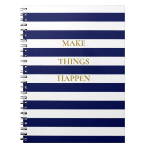 Elegant minimal navyblå och vita ränder anteckningsbok