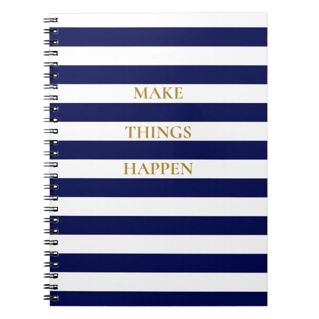 Elegant minimal navyblå och vita ränder anteckningsbok (Framsidan)