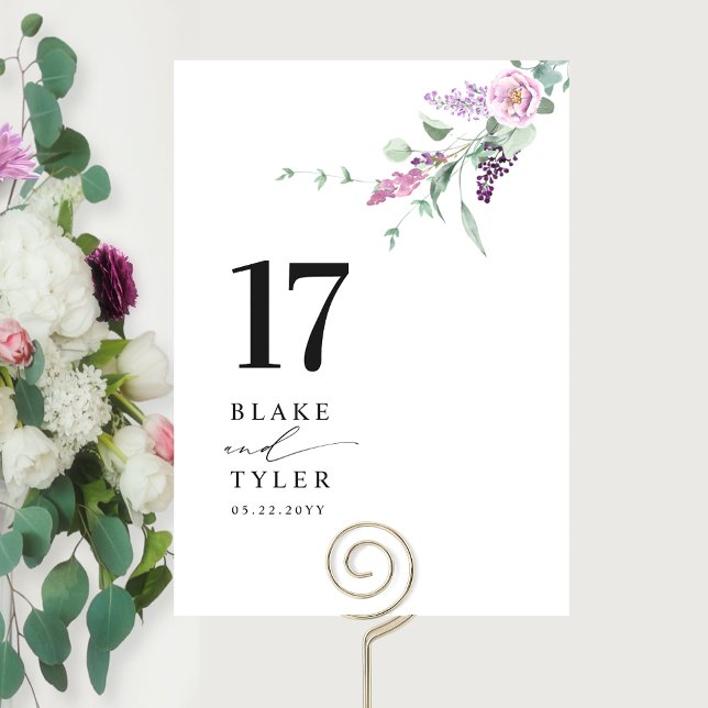 Elegant, minimal pastellfärgad blomsterbröllop bordsnummer (Skapare uppladdad)