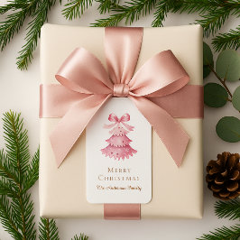 Elegant Minimal Pink Christmas Tree Typography Adressetikett