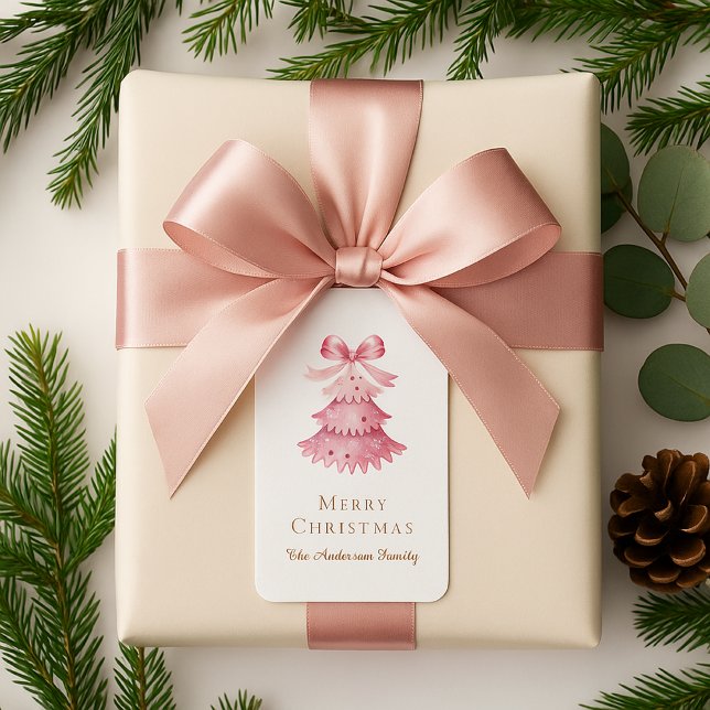 Elegant Minimal Pink Christmas Tree Typography Adressetikett (Skapare uppladdad)