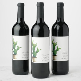 Elegant Minimal prickkaktus Grönt Foliage Vin L Vinflaska Etikett