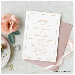 Elegant minimal ram gold initialer muslimsk bröllo inbjudningar