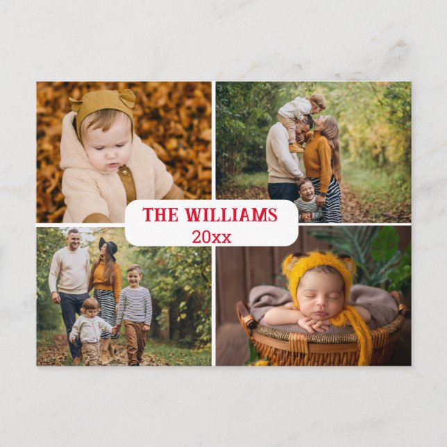 elegant: minimal röd helgdag för skript 4 foton vykort (Framsida)