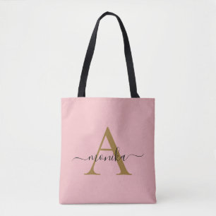 Elegant Minimal Rosa Guld Black Monogram Namn Tygkasse