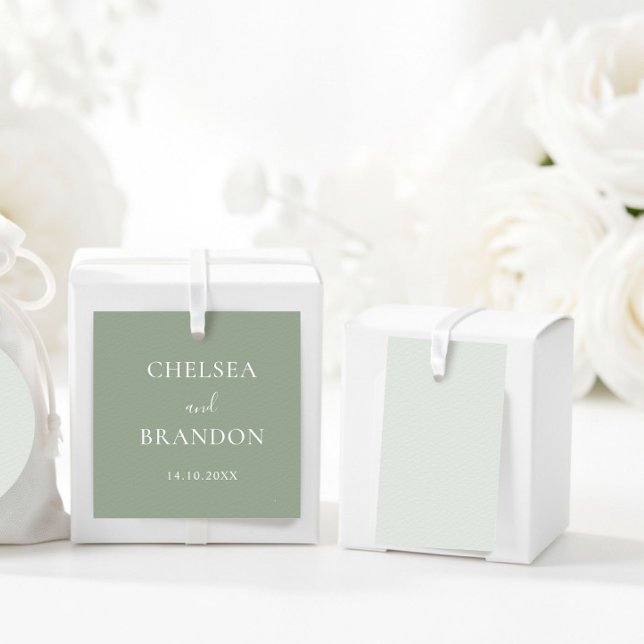 Elegant Minimal Rustic Sage Green Script Wedding Gåvor Etiketter (Skapare uppladdad)