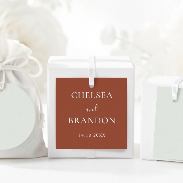 Elegant Minimal Rustic Terracotta Script Wedding Gåvor Etiketter (Skapare uppladdad)