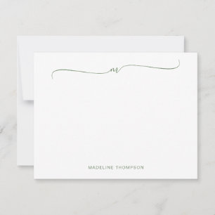 Elegant Minimal Sage Grönt Monogram Calligraphy Anteckningskort