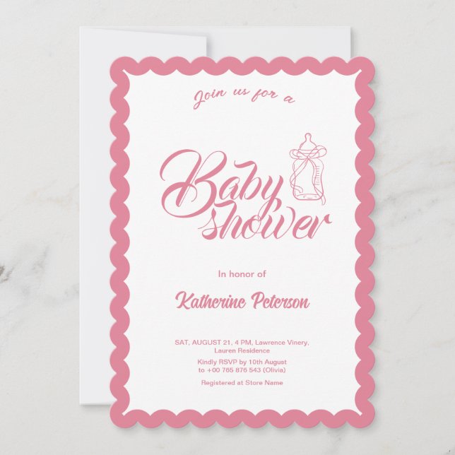 Elegant Minimal Scalloped Baby Shower Invitation Inbjudningar (Framsida)