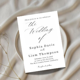 Elegant Minimal Script Black and White Wedding Inv Inbjudningar