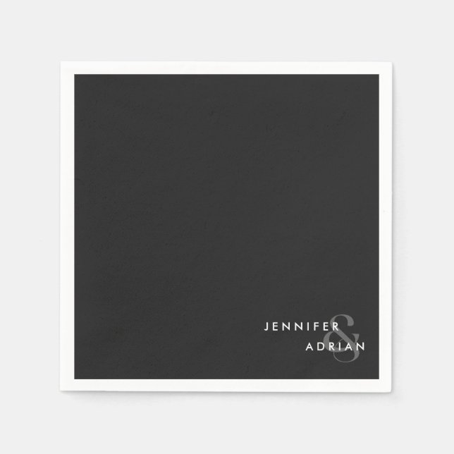 Elegant Minimal Skräcklik Svart Modern Bröllop Pappersservett (Framsidan)