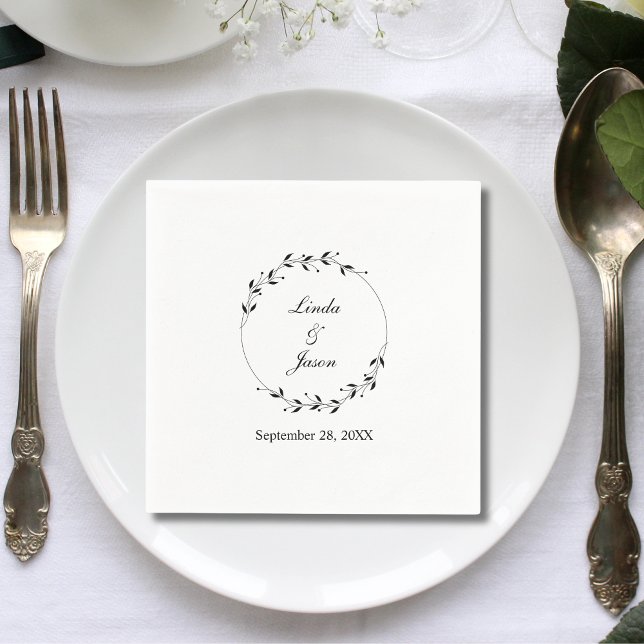 Elegant Minimal Skräddarsydd Rustik Blad Bröllopsp Pappersservett (Elegant minimal rustic leaf custom paper napkins add natural charm to your wedding table)