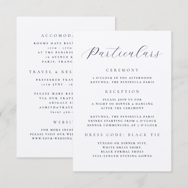 Elegant Minimal Skript Bröllopsdetaljer Tilläggskort (Fram/baksida)