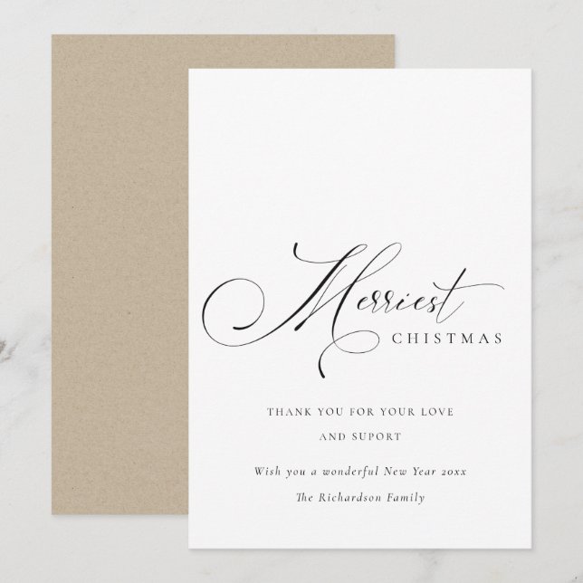 Elegant minimal skript Merriest julhälsning Julkort (Fram/baksida)