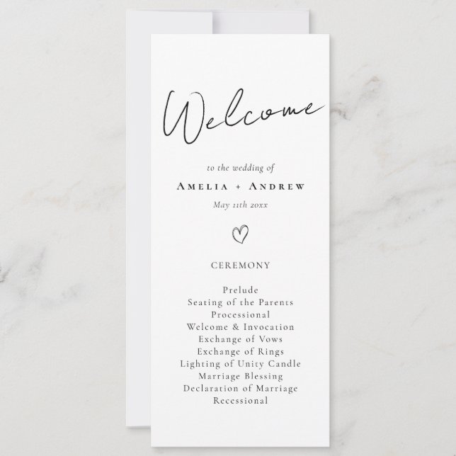 Elegant Minimal Skript Svart Vitt Bröllopsprogram (Framsida)
