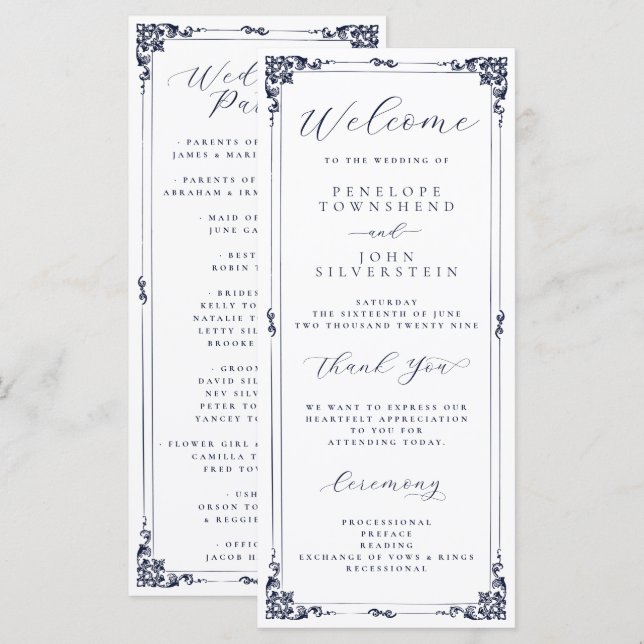 Elegant Minimal Skript Typografi Kant Bröllop Program (Fram/baksida)