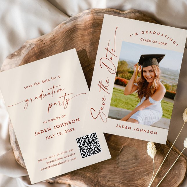 Elegant - minimal Studentfest - QR-kod för foto Spara Datumet (Skapare uppladdad)