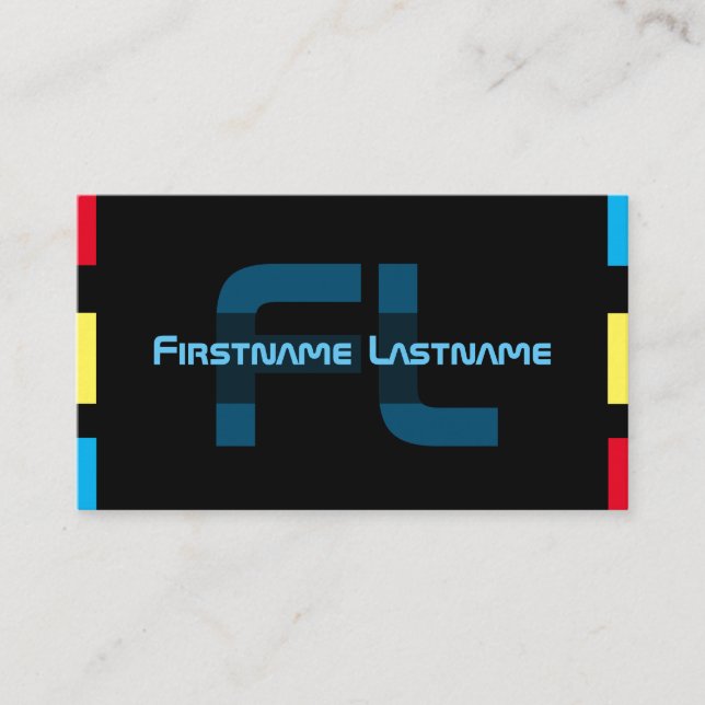 Elegant minimal svart blå röd gul monogram visitkort (Framsida)