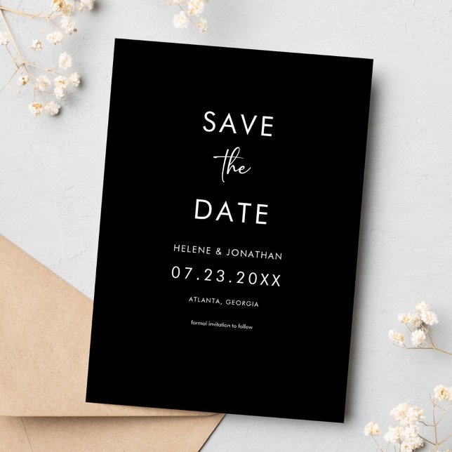 Elegant minimal svart Bröllop Spara Datumet (Elegant Minimal Black Wedding Save The Date)