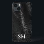 Elegant Minimal svart lädermonogram Initialer<br><div class="desc">Elegant Personlig Minimal lädermonogram Initialer iphone case. Funktioner för bakgrunden till läderbilden.</div>