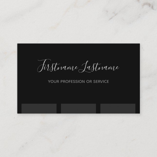 Elegant minimal svart mörk grått rand monogram visitkort (Framsida)