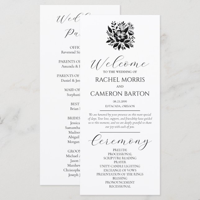 Elegant Minimal Svart och Vitt med Blommor  (Fram/baksida)