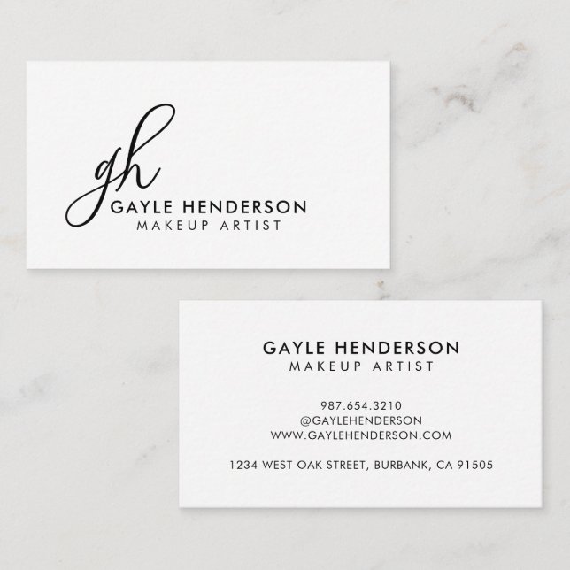 Elegant Minimal Svart Skript Monogram Smink Visitkort (Fram/baksida)