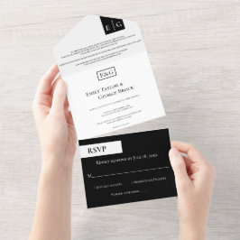 Elegant Minimal svartvit monogram Bröllop