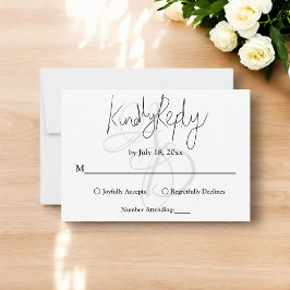 Elegant Minimal svartvit monogram Bröllop OSA Kort