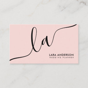 Elegant minimal svartvit rosa monogram initialer visitkort