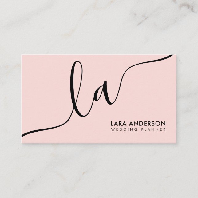 Elegant minimal svartvit rosa monogram initialer visitkort (Framsida)