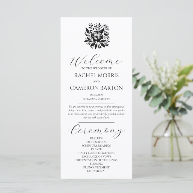 Elegant Minimal svartvitt med blommor (Stående Fram)