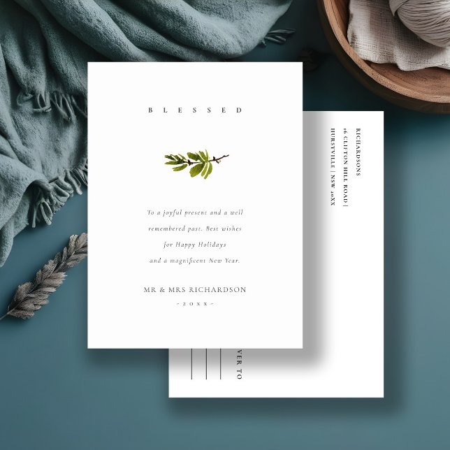Elegant Minimal Tallgren Jul Blessed Helg Vykort (Skapare uppladdad)