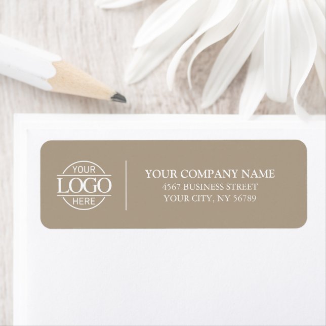Elegant Minimal Taupe Business Logo Return Address Returadress Etikett (Insitu)