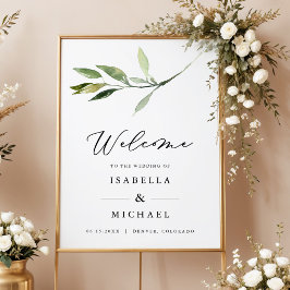Elegant Minimal Trädgård Grönska Bröllop Välkommen Poster