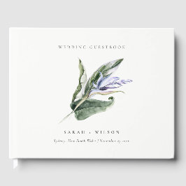 Elegant Minimal Tropical Blue Leafy Blommigt Bröll Gästböcker