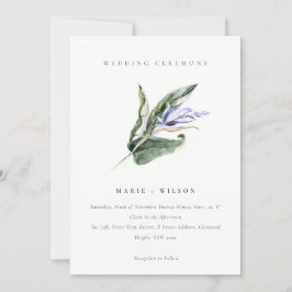Elegant Minimal Tropical Leafy Blue Blommigt Bröll Inbjudningar