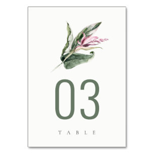 Elegant Minimal Tropical Leafy Rosa Blommigt Bröll Bordsnummer