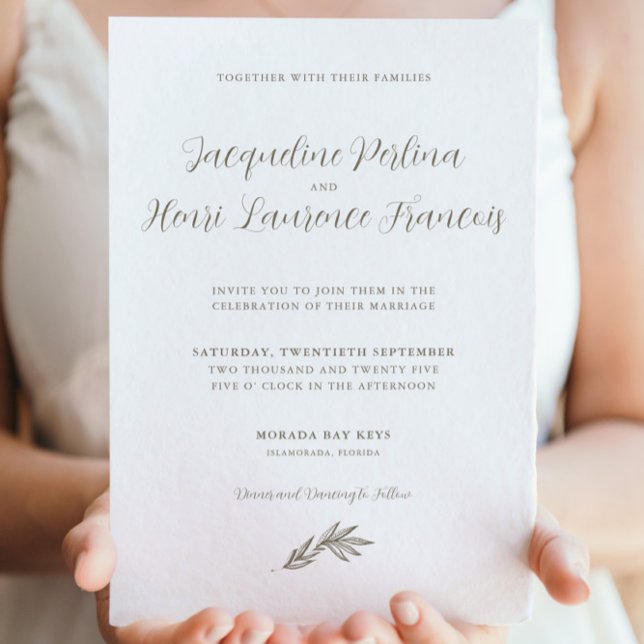 Elegant Minimal Tropical Löv Calligraphy Bröllop Inbjudningar (Skapare uppladdad)